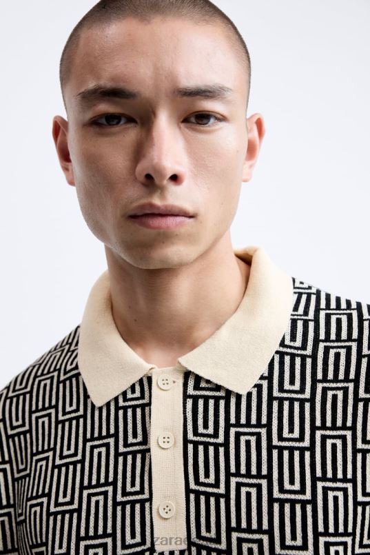 Zara geomeetrilise kootud žakaarvärvi polo kampsun mehed ekru Riietus 42F0H1225