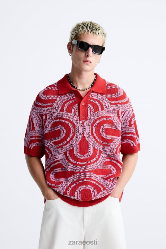 Zara laine žakaarkootud polo mehed punane Riietus 42F0H1224