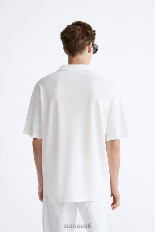 Zara linase puuvillasegu polo mehed austri valge Riietus 42F0H1221