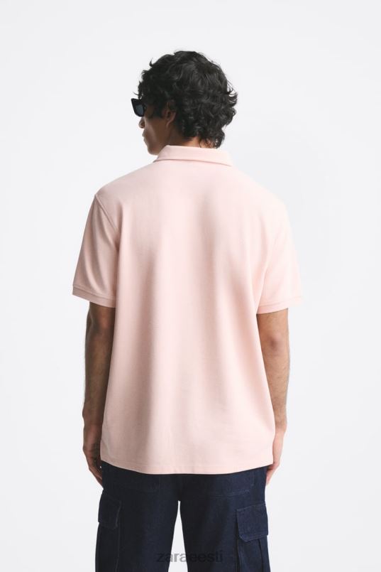 Zara tekstureeritud polo mehed pleekinud roosa Riietus 42F0H1229