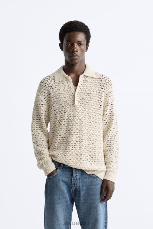 Zara tekstuuriga heegeldatud polo mehed ekru Riietus 42F0H1234