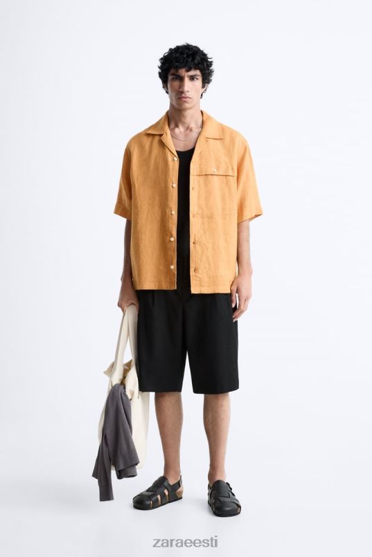 Zara 100% linane särk mehed oranž Riietus 42F0H1022