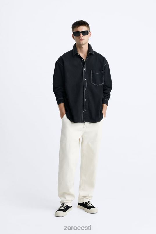 Zara kontrastse pealisõmblusega särk mehed must Riietus 42F0H977