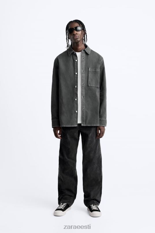 Zara kontrastse pealisõmblusega särk mehed tumehall Riietus 42F0H976