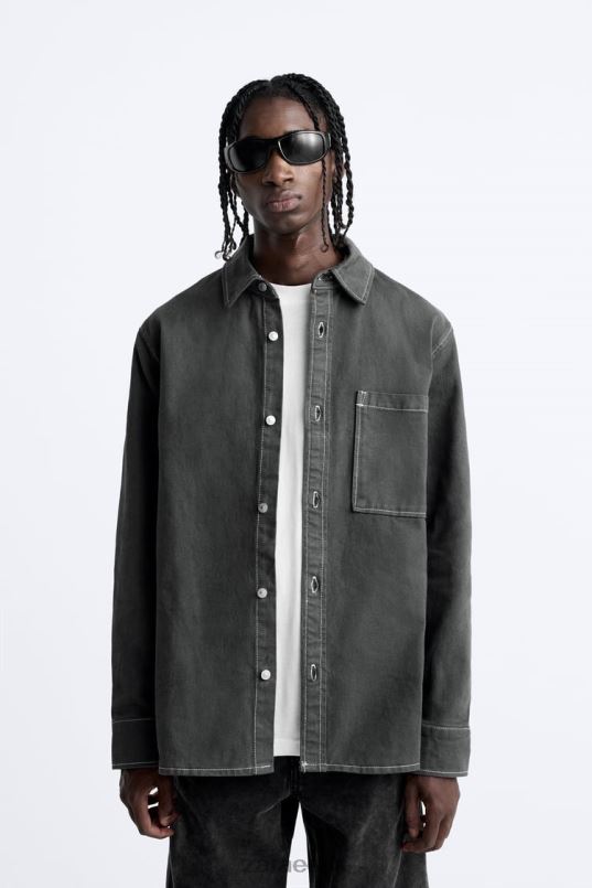 Zara kontrastse pealisõmblusega särk mehed tumehall Riietus 42F0H976