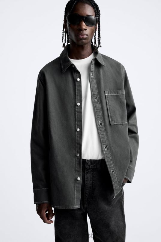 Zara kontrastse pealisõmblusega särk mehed tumehall Riietus 42F0H976