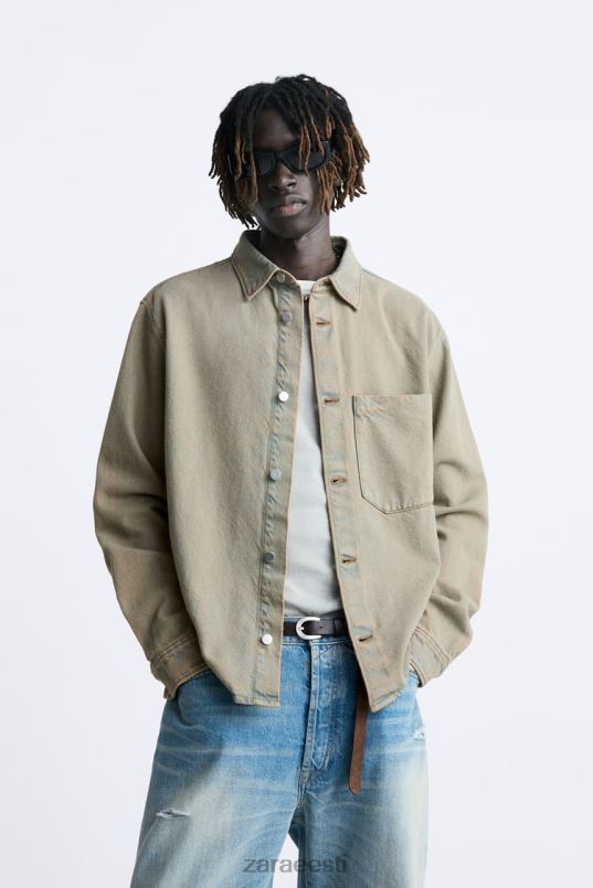 Zara ülevärvitud teksasärk mehed liiv Riietus 42F0H983