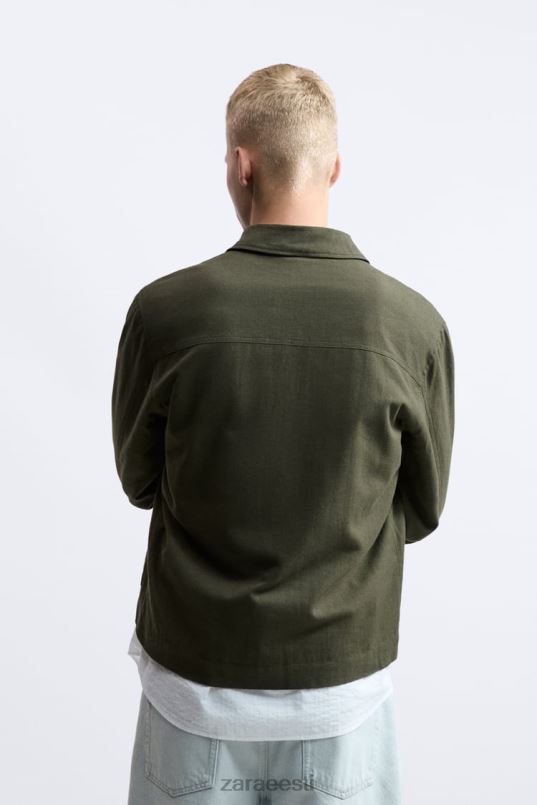 Zara linane - puuvillane ülesärk mehed khaki Riietus 42F0H1172