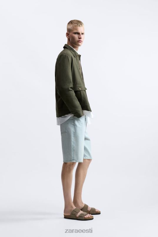Zara linane - puuvillane ülesärk mehed khaki Riietus 42F0H1172