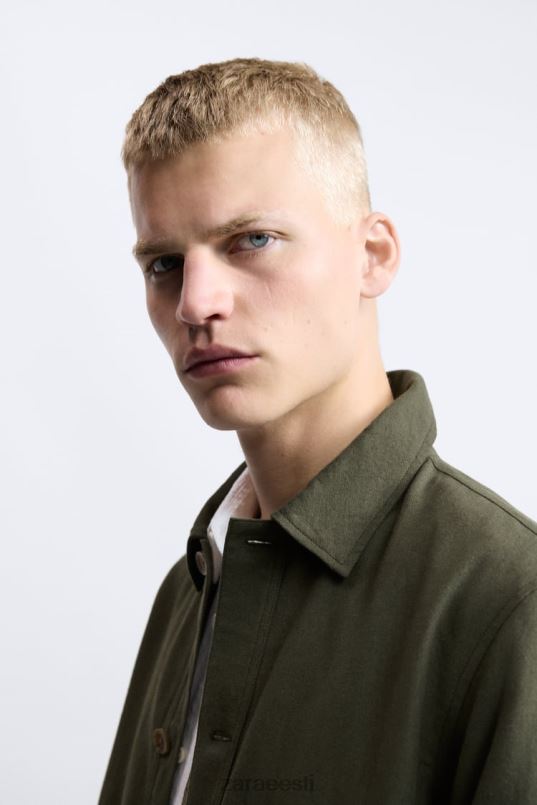 Zara linane - puuvillane ülesärk mehed khaki Riietus 42F0H1172