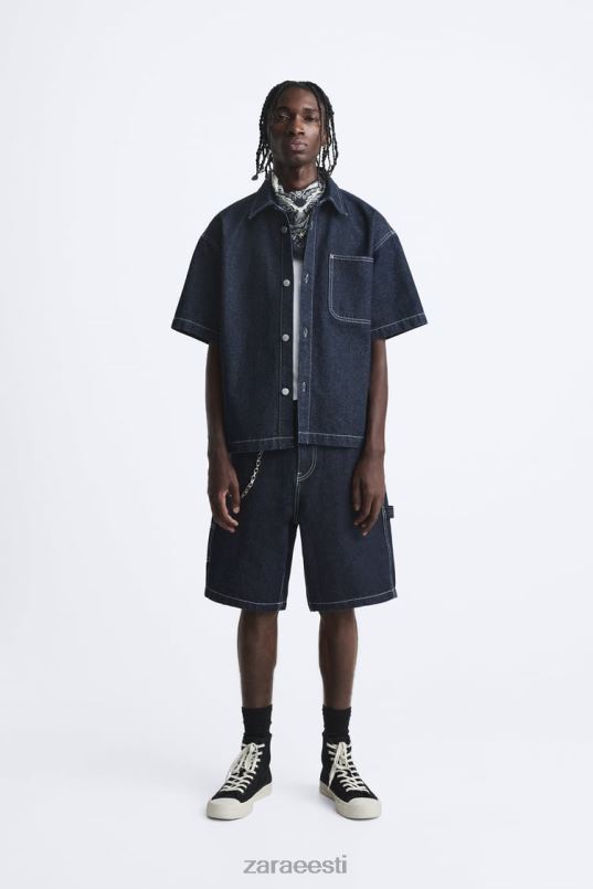 Zara pealtõmmeldud teksasärk mehed sinine Riietus 42F0H978