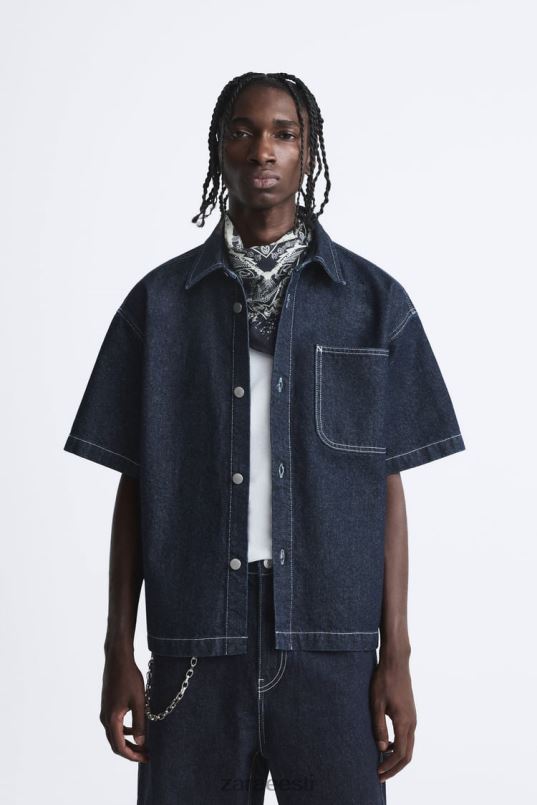 Zara pealtõmmeldud teksasärk mehed sinine Riietus 42F0H978