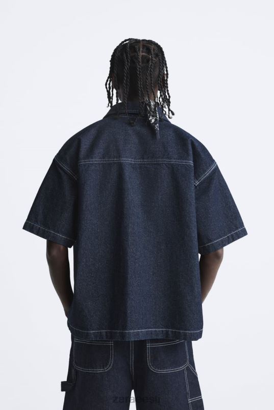 Zara pealtõmmeldud teksasärk mehed sinine Riietus 42F0H978