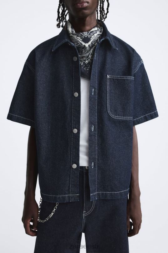 Zara pealtõmmeldud teksasärk mehed sinine Riietus 42F0H978