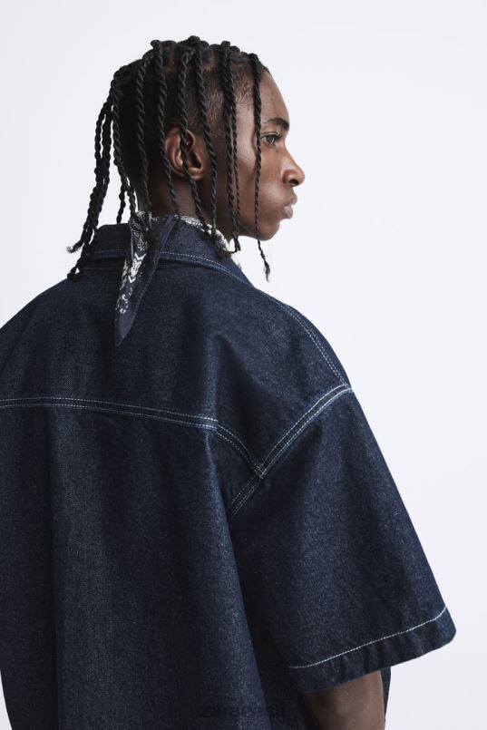 Zara pealtõmmeldud teksasärk mehed sinine Riietus 42F0H978