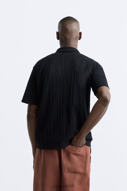 Zara pointelle tekstuuriga särk mehed must Riietus 42F0H995