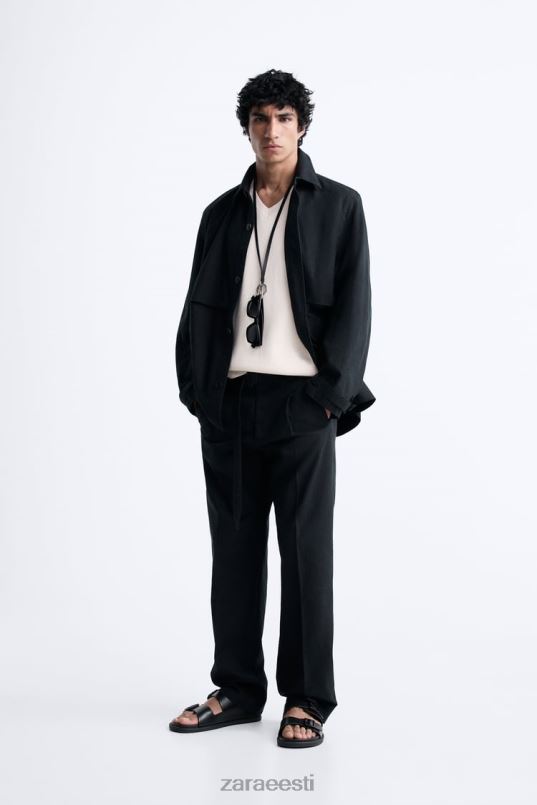 Zara puuvillane - linane särk mehed antratsiithall Riietus 42F0H1173