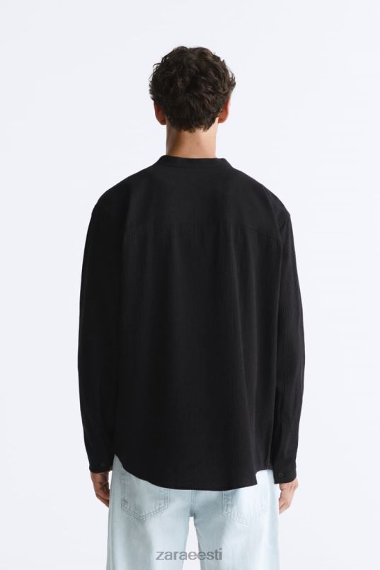 Zara puuvillast viskoosist särk mehed must Riietus 42F0H986