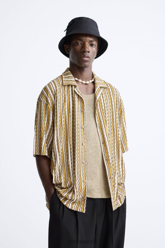 Zara triibuline žakaarsärk mehed ekru/kollane Riietus 42F0H989