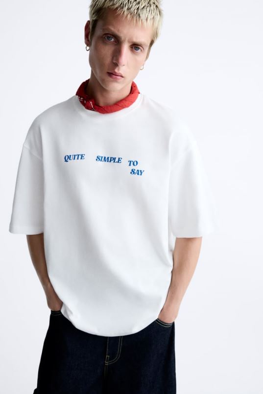 Zara segatekstiga t-särk mehed valge Riietus 42F0H1215