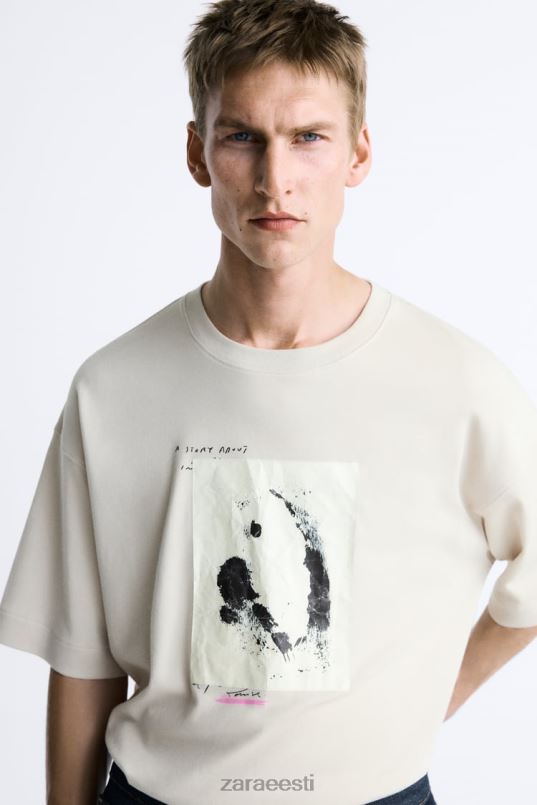 Zara segatud plaastriga t-särk mehed taupe pruun Riietus 42F0H1199