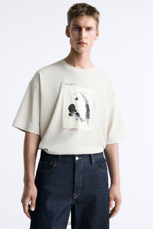 Zara segatud plaastriga t-särk mehed taupe pruun Riietus 42F0H1199