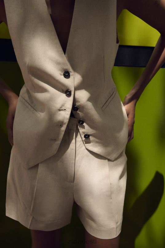 Zara kõrge kõrgusega linasest segust lühikesed püksid naised helebeež Riietus 42F0H574