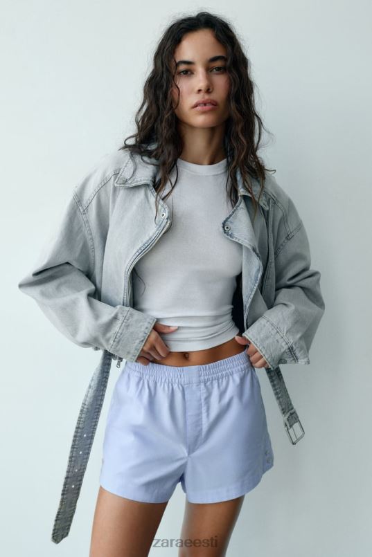 Zara nööpidega popliinpüksid naised taevasinine Riietus 42F0H580