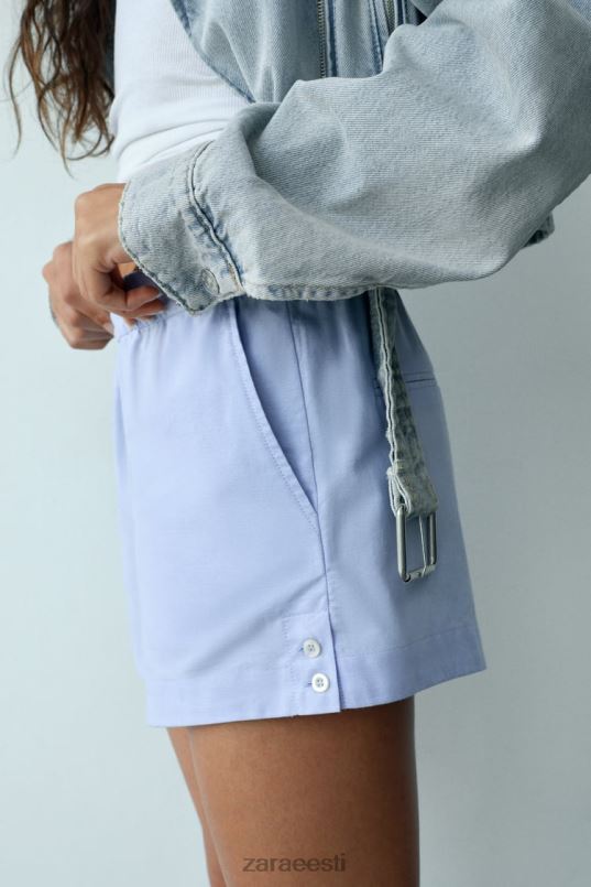 Zara nööpidega popliinpüksid naised taevasinine Riietus 42F0H580