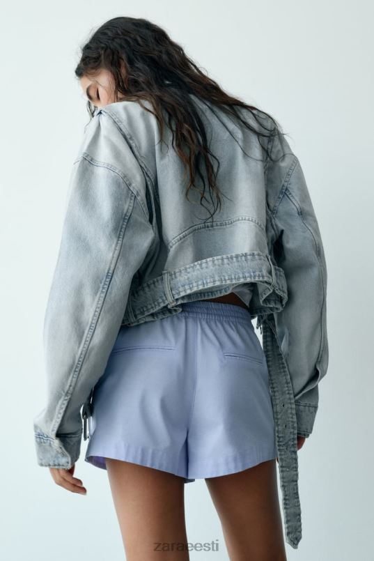 Zara nööpidega popliinpüksid naised taevasinine Riietus 42F0H580