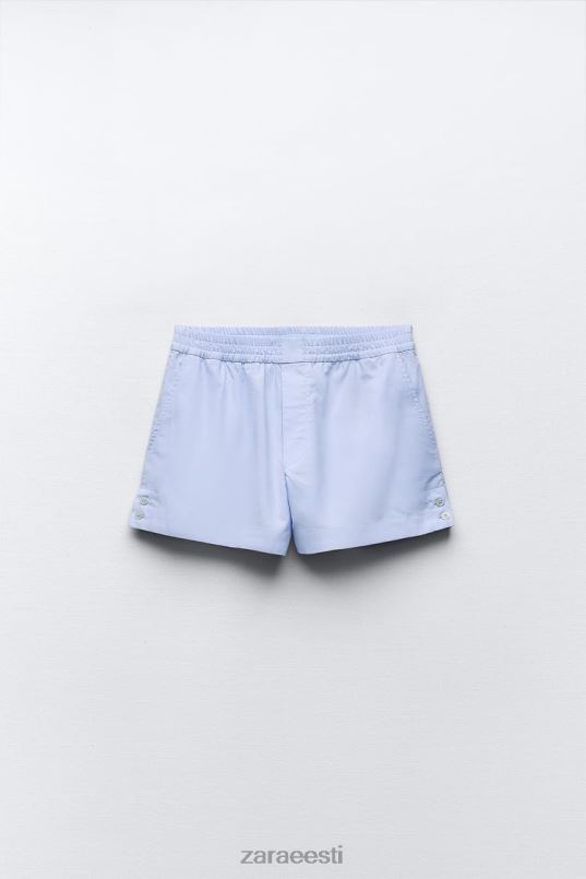 Zara nööpidega popliinpüksid naised taevasinine Riietus 42F0H580