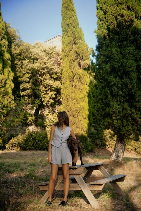 Zara plisseeritud kõrge vöökohaga lühikesed püksid naised hall Riietus 42F0H525