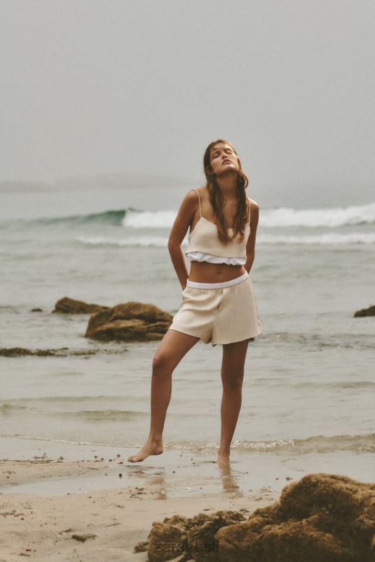 Zara satiinefektiga popliinist äärisega lühikesed püksid naised kivi Riietus 42F0H584