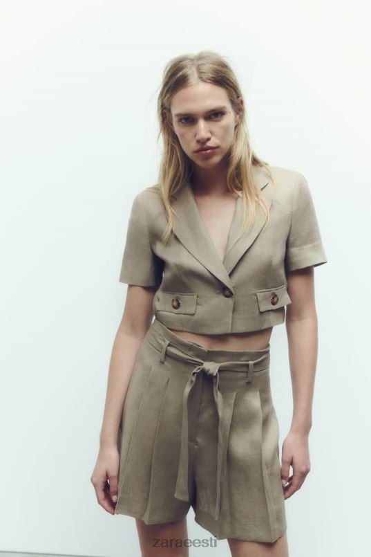 Zara seotud linased lühikesed püksid naised beež Riietus 42F0H616