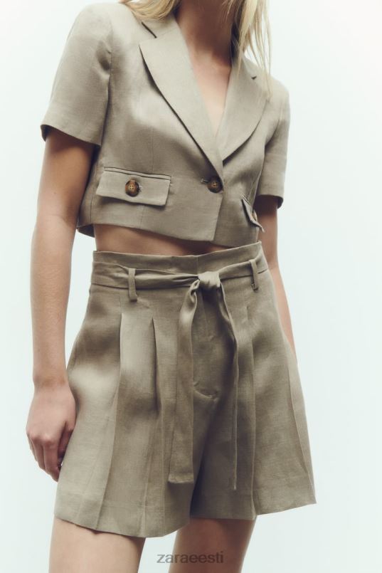 Zara seotud linased lühikesed püksid naised beež Riietus 42F0H616