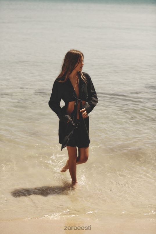 Zara struktureeritud lühikesed püksid naised must Riietus 42F0H621