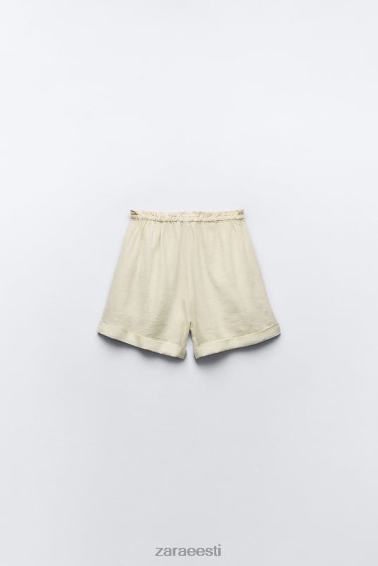 Zara taskutega linased lühikesed püksid naised pastelne kollane Riietus 42F0H583