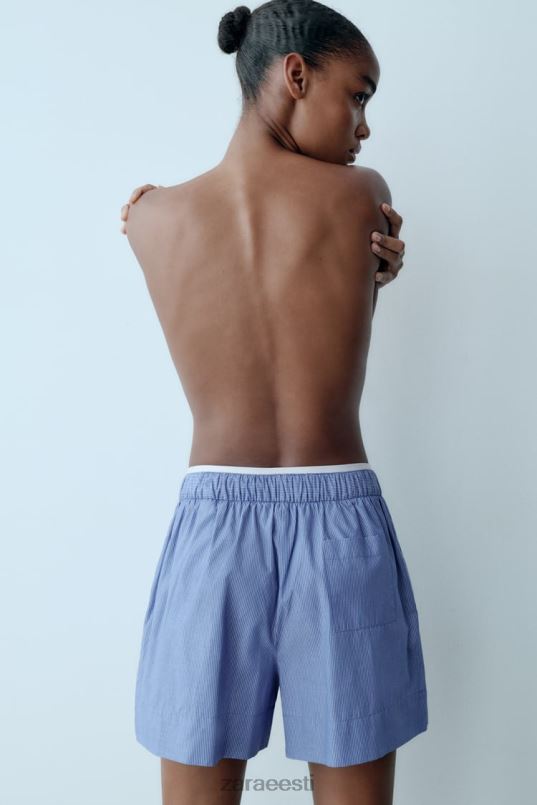 Zara triibulised popliinpüksid naised sinine Riietus 42F0H600