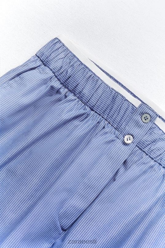 Zara triibulised popliinpüksid naised sinine Riietus 42F0H600