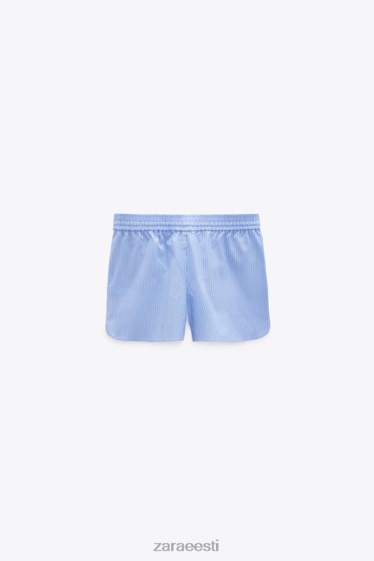 Zara triibulised popliinpüksid naised sinine/valge Riietus 42F0H590