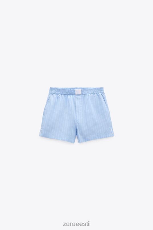 Zara triibulised popliinpüksid naised sinine/valge Riietus 42F0H602