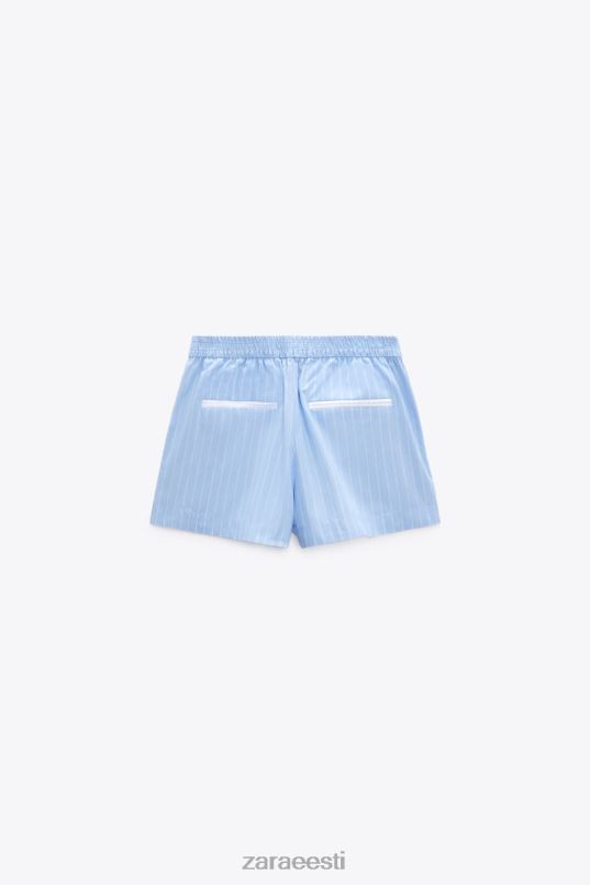 Zara triibulised popliinpüksid naised sinine/valge Riietus 42F0H602