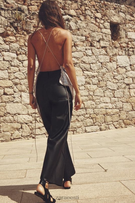 Zara kõrge vöökohaga kunstnahast zw meresirged püksid naised must Riietus 42F0H491