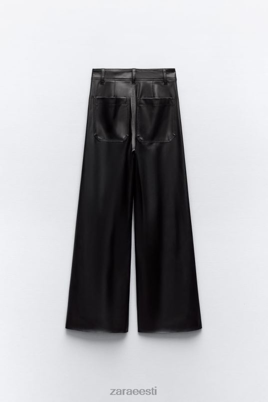 Zara kõrge vöökohaga kunstnahast zw meresirged püksid naised must Riietus 42F0H491