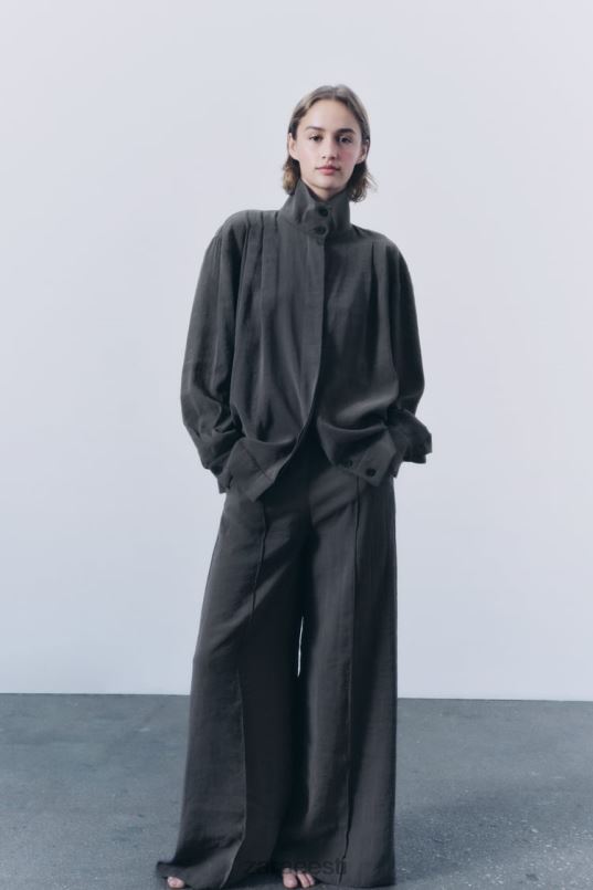 Zara laiad plisseeritud püksid naised hall Riietus 42F0H832