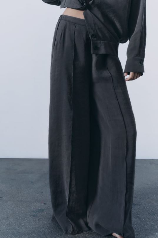 Zara laiad plisseeritud püksid naised hall Riietus 42F0H832