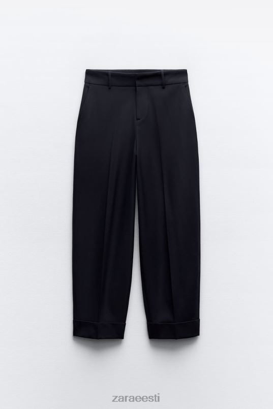 Zara üles keeratud mansett sirge säärega püksid naised mereväe sinine Riietus 42F0H485