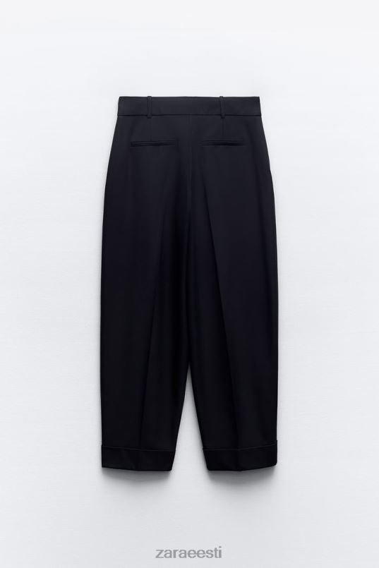 Zara üles keeratud mansett sirge säärega püksid naised mereväe sinine Riietus 42F0H485