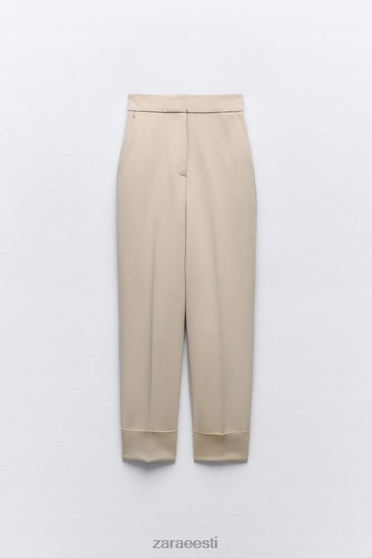 Zara üles keeratud mansett sirge säärega püksid naised taupe pruun Riietus 42F0H487