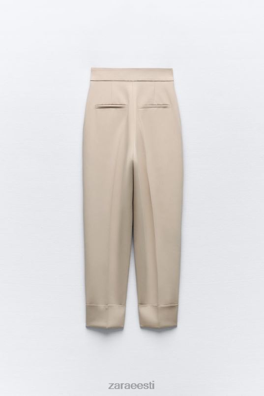 Zara üles keeratud mansett sirge säärega püksid naised taupe pruun Riietus 42F0H487